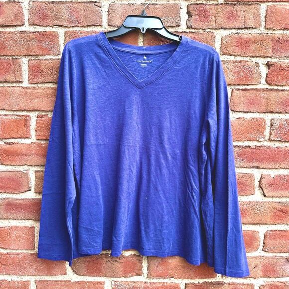 Eileen Fisher Womens $78 Organic Cotton Slub V-Neck Top Large - Picture 1 of 4